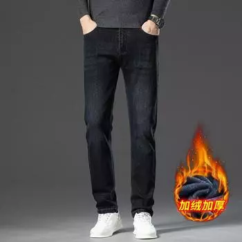 Новые зимние плюшевые толстые мужские джинсы высокого качества деловые свободные прямые эластичные брюки 29