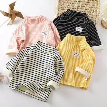 Новые зимние полосатые бархатные топы для мальчиков и девочек - теплая детская одежда в корейском стиле 73# (66-73cm)