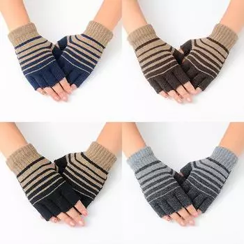 Новые зимние полосатые вязаные теплые перчатки для студентов мужского пола, шерстяные перчатки без пальцев для набора текста для женщин average size