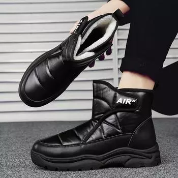 Новые зимние повседневные ботинки из хлопка средней высоты, теплые и водонепроницаемые зимние бархатные универсальные зимние ботинки 2024 года, новые мужские ботинки из хлопка, черные 39 чёрный