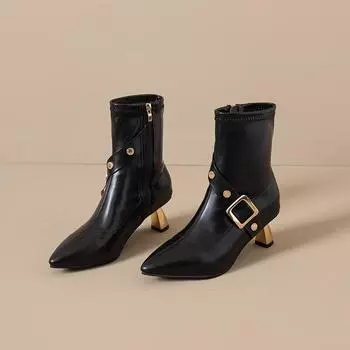 Новые зимние профилированные хлопковые ботинки женские с острыми заклепками и металлической пряжкой с боковой молнией, нескользящие ботильоны 35 чёрный