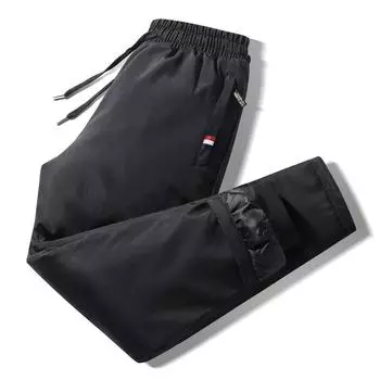 Новые зимние пуховые хлопковые брюки плюс хлопок утолщенные повседневные свободные брюки мужские ветрозащитные теплые гардероб спортивные брюки L чёрный