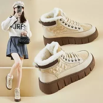 Новые зимние ретро-водонепроницаемые зимние ботинки, мягкая подошва, вулканизированная хлопковая обувь с плюшевой изоляцией, высокие женские туфли D491 35