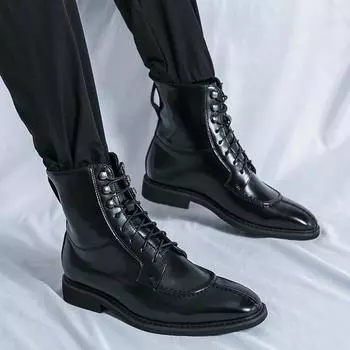 Новые зимние роскошные мотоциклетные ботинки кожаные ботинки с острым носком мужские деловые ботинки челси мужские стильные ботильоны ботинки для верховой езды на шнуровке 38 бежевый