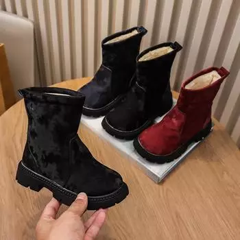 Новые зимние сапоги для девочек из толстого хлопка с теплыми кожаными ботинками 26 чёрный