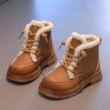 Новые зимние сапоги для девочек с толстой подошвой, модные плюшевые универсальные детские повседневные сапоги из хлопка, детские ботильоны с круглым носком в стиле пэчворк 26 хаки