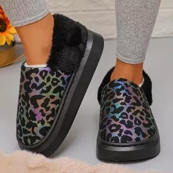 Новые зимние сапоги на плоской подошве, теплые и удобные женские сапоги с круглым носком и леопардовым принтом, утолщенные, удобные, из хлопка 36