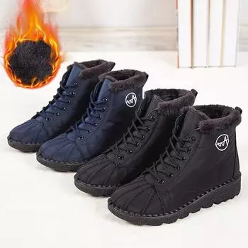 Новые зимние сапоги, водонепроницаемая и нескользящая хлопковая обувь, большие короткие сапоги из утолщенного бархата и теплые ботинки 35 чёрный