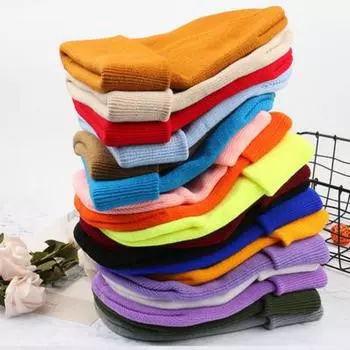 Новые зимние шапки для женщин, вязаные однотонные милые шапки для девочек, осенние женские шапки, теплые береты, женские повседневные шапки One Size