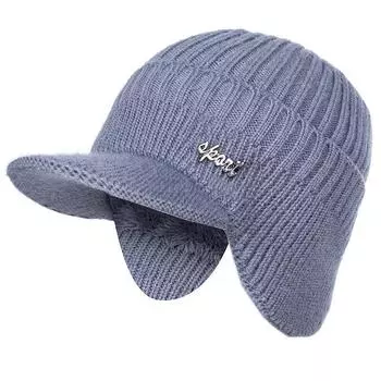 Новые зимние шапки на меховой подкладке, стильные с полями, мягкая шапка-бини для мужчин и женщин, классическая вязаная шапка-ушанка, теплые шапки с ушками 54cm-62cm чёрный