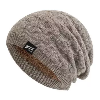 Новые зимние шапки унисекс, модная рок-лейбл-шапка-бини с флисовой подкладкой, теплые вязаные шапки для мужчин и женщин, лыжная шапка-бини 55cm-60cm чёрный