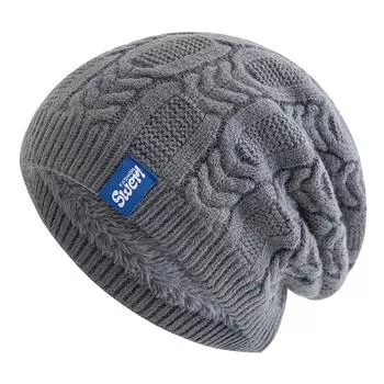 Новые зимние шапки унисекс, модные объемные шапки-бини с флисовой подкладкой, теплые вязаные шапки для мужчин и женщин, лыжные шапки-бини 55cm-60cm чёрный