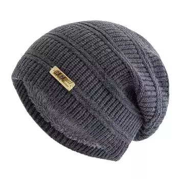 Новые зимние шапки унисекс, модные объемные шапки-бини с флисовой подкладкой, теплые вязаные шапки для мужчин и женщин, толстые лыжные шапки-бини 55cm-60cm серый
