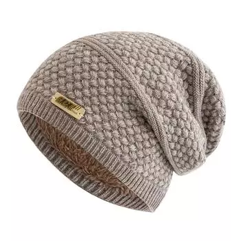 Новые зимние шапки унисекс, модные объемные шапки-бини с флисовой подкладкой, теплые вязаные шапки для мужчин и женщин, лыжные спортивные шапки-бини 55cm-60cm бежевый
