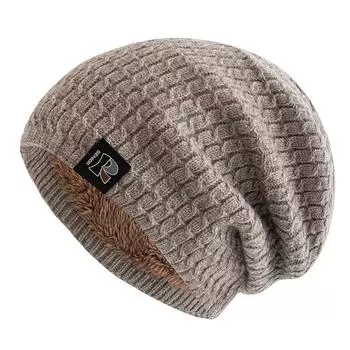 Новые зимние шапки унисекс, модные объемные шапки-бини с флисовой подкладкой, теплые вязаные шапки для мужчин и женщин, лыжные шапки-бини 55cm-60cm бежевый