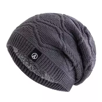 Новые зимние шапки унисекс с надписью «A Letter», модные объемные шапки-бини с флисовой подкладкой, теплые вязаные шапки для мужчин и женщин, лыжные шапки-бини 55cm-60cm чёрный