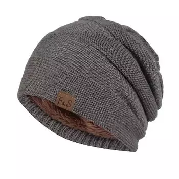 Новые зимние шапки унисекс с напуском и меховой подкладкой для мужчин и женщин, теплая шапка-бини, повседневная этикетка с декором, зимние вязаные шапки One Size