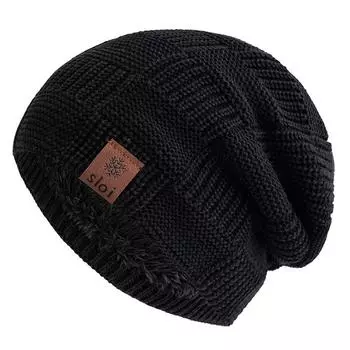 Новые зимние шапки унисекс Snow Label, модные объемные шапки-бини с флисовой подкладкой, теплые вязаные шапки для мужчин и женщин, лыжные шапки-бини 55cm-60cm чёрный