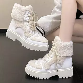 Новые зимние шерстяные ботинки на платформе, повседневные зимние теплые женские зимние ботильоны, меховые ботильоны на платформе для женщин, обувь 35-40 35 покинуть белый
