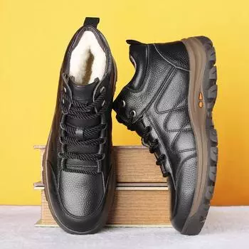 Новые зимние шерстяные высокие мужские ботинки, модная теплая обувь из натуральной кожи с швейным дизайном, нескользящие ботильоны на толстой подошве 39