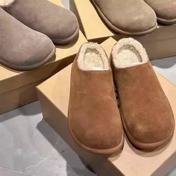 Новые зимние тапочки Baotou, женские модные замшевые туфли с круглым носком и глубоким носком, удобные туфли на плоской подошве, почищенные щеткой, теплые женские тапочки 35