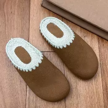 Новые зимние тапочки Baotou женские с круглым носком и глубоким носком из замши с мягкой подошвой, нескользящие, износостойкие, плоские, из хлопка 35 бежевый