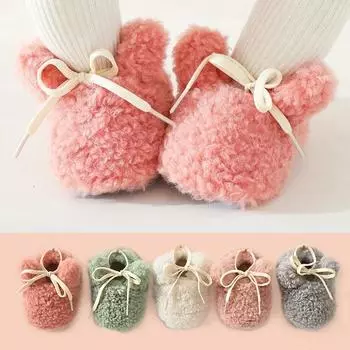 Новые зимние тапочки, носки, милый кролик, нескользящие, для дома, утолщенные, кашемировые, теплые, термообувь для малышей, новорожденных S розовый