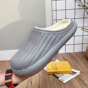 Новые зимние тапочки, теплые мужские туфли, водонепроницаемые женские парные, нескользящие, плюшевые, хлопковые, для дома и улицы, уютные, для дома, осень, толстый каблук 36-37 чёрный