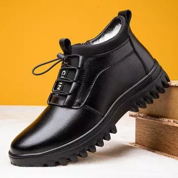 Новые зимние теплые ботинки мужские туфли верхний слой коровьей кожи повседневные кожаные ботинки плюшевые шерстяные интегрированные мужские кожаные ботинки Botas Hombre 38 чёрный
