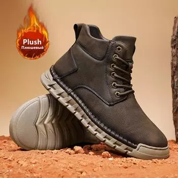 Новые зимние теплые мужские ботинки для снега, высококачественные кожаные мужские ботинки по щиколотку, зимние плюшевые теплые мужские ботинки, повседневные рабочие ботинки для отдыха на открытом воздухе 38