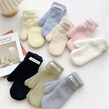 Новые зимние теплые перчатки для женщин, однотонные, утолщенные, бархатные, для велоспорта, для студентов, модные и теплые перчатки с пальцами one size