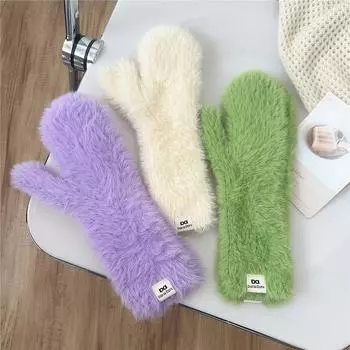 Новые зимние теплые перчатки для женщин, однотонные, утолщенные, бархатные, для велоспорта, для студентов, модные и теплые перчатки с пальцами one size