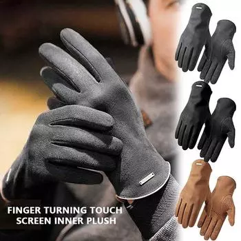 Новые зимние теплые перчатки, мужские уличные перчатки для верховой езды, альпинизма, ветрозащитные замшевые плюс бархатные толстые нескользящие перчатки с сенсорным экраном One Size чёрный