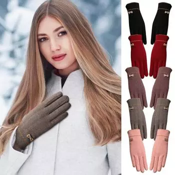 Новые зимние теплые перчатки, женские уличные перчатки для верховой езды, альпинизма, ветрозащитные замшевые плюс бархатные толстые нескользящие перчатки с сенсорным экраном One Size чёрный