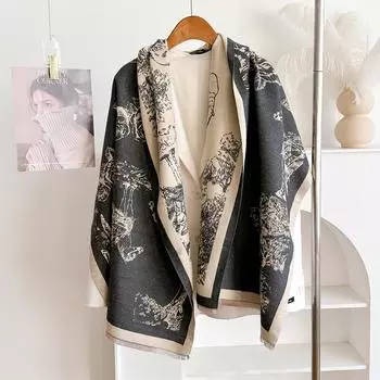 Новые зимние толстые накидки, теплый шарф с рисунком слона и лошади, женская кашемировая шаль, женское утолщенное одеяло с кисточками Bufanda