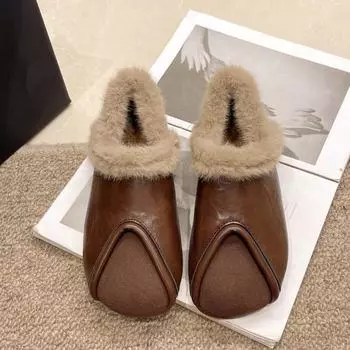 Новые зимние туфли на плоской подошве, женская мода, квадратная головка, мягкая подошва, нескользящая, удобная, низкая, хлопковая обувь 35 абрикосовый