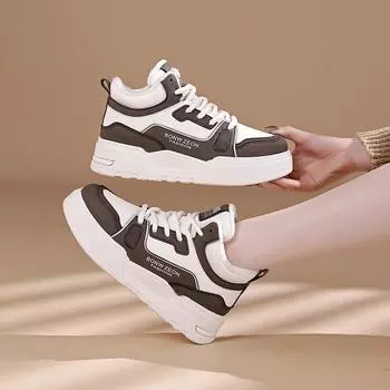 Новые зимние туфли на толстой подошве из бархата с высоким берцем, женские универсальные модные повседневные туфли на шнуровке, маленькие белые хлопковые туфли 35