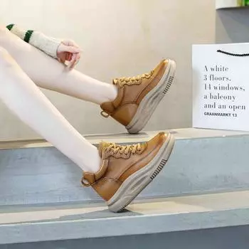 Новые зимние туфли с подкладкой из коровьей кожи с высоким берцем, женская повседневная обувь, обувь для сноуборда в стиле ретро, спортивная обувь, короткие ботинки 35 коричневый