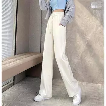 Новые зимние утепленные бархатные широкие брюки, повседневные теплые элегантные женские спортивные штаны, корейские свободные прямые брюки с высокой талией, женские S абрикосовый