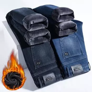 Новые зимние утепленные джинсы мужские утолщенные свободные прямые повседневные брюки из эластичного материала мужские эластичные супермягкие бархатные брюки 29