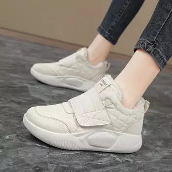 Новые зимние утепленные кроссовки с флисовой подкладкой, мягкая подошва, сохраняющая тепло, женская хлопковая обувь, повседневная обувь 36-42 36 бежевый