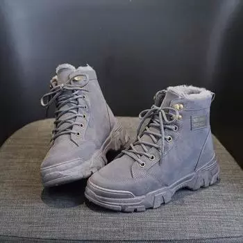 Новые зимние утепленные плюшевые теплые хлопковые туфли, женские ботинки martin на толстой подошве 40 чёрный