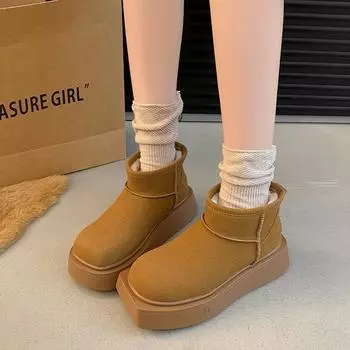 Новые зимние утепленные зимние ботинки женские 2024 года с одной педалью, бархатные, корейская версия, хлопковые ботинки на толстой подошве, короткие ботинки Muffin Tide 35 розовый
