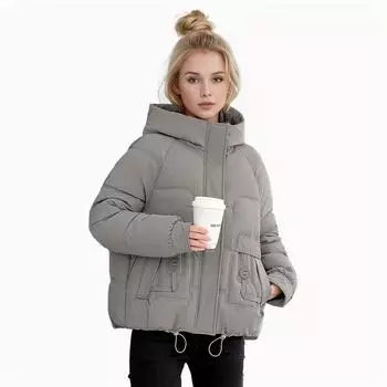 Новые зимние утолщенные хлебные куртки, замедляющие старение, большой меховой воротник с капюшоном, короткие свободные женские M хаки