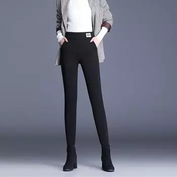 Новые зимние утолщенные теплые леггинсы, бархатные повседневные леггинсы с высокой талией, тонкие однотонные эластичные брюки, узкие брюки, женские леггинсы XXXXL чёрный