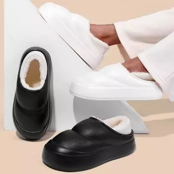 Новые зимние водонепроницаемые женские пушистые тапочки с мягкой подошвой для пар, мужские нескользящие женские теплые домашние повседневные хлопковые туфли с обхватывающим каблуком 36-37 чёрный