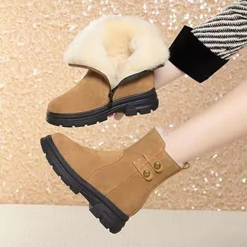 Новые зимние водонепроницаемые зимние ботинки женские флисовые утолщенные хлопковые ботинки для улицы хлопковые ботинки средней длины очень толстые флисовые ботинки 35 чёрный