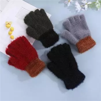 Новые зимние вязаные перчатки с пятью пальцами, теплые и бархатные, осенне-зимние шерстяные студенческие женские однотонные холодостойкие сенсорные экраны average size