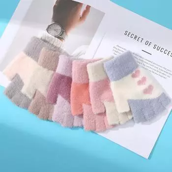 Новые зимние вязаные теплые перчатки с полупальцами для женщин, милые и симпатичные, морозостойкие, для письменных работ студентов, без полупальцев