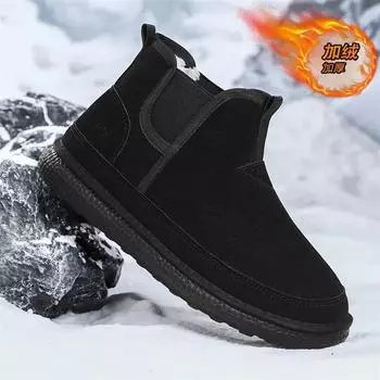Новые зимние высокие ботинки для снега из утепленного бархата, мужские байкерские ботинки, мужские скальные туфли, модные универсальные ботинки в британском стиле 39 чёрный